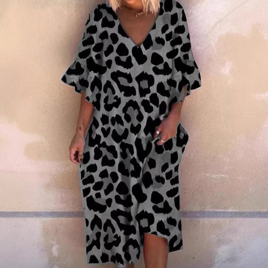 Damen Ärmelloses Kaftan Kleid im Leopardenmuster Heidi-Mode