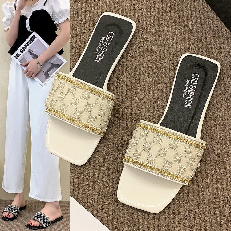 Damen elegante Badeslipper mit glamourösem Schmuckdetail EB