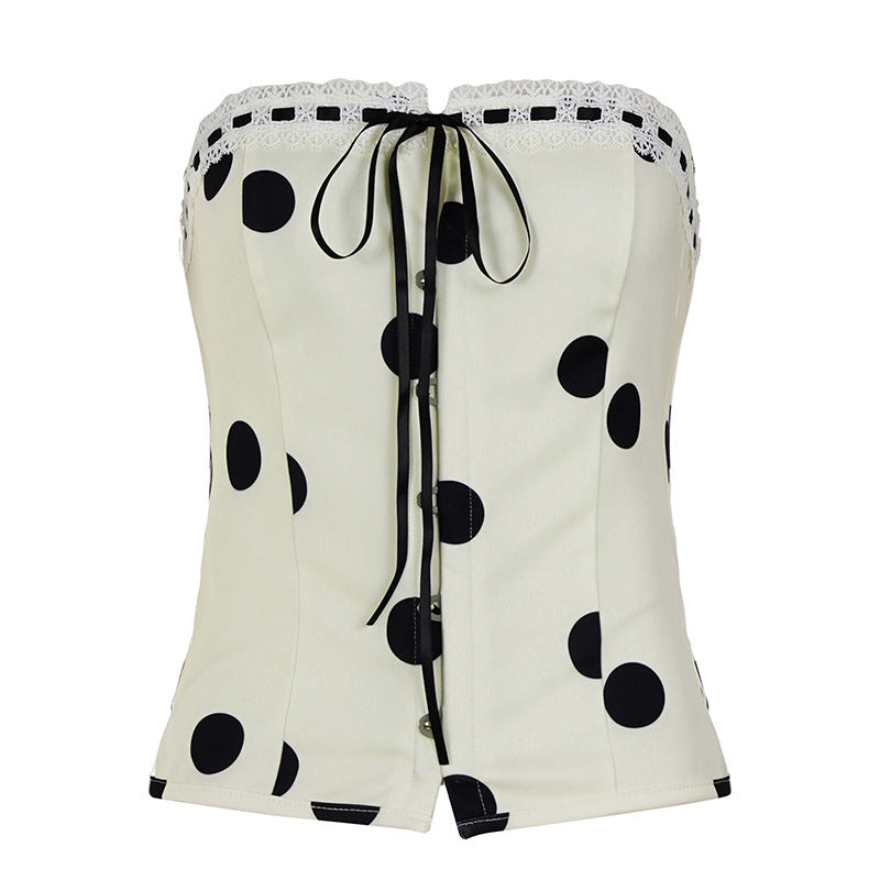 Damen Bandeau-Blusenshirt mit Rüschendetails und Knopfleiste EB