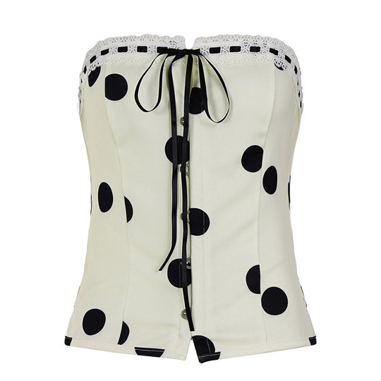 Damen Bandeau-Blusenshirt mit Rüschendetails und Knopfleiste EB