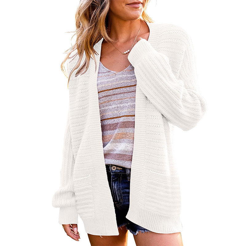 Damen Strickjacke mit tiefem V-Ausschnitt und strukturiertem Design EB