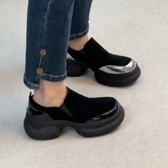 Damen modische Chunky Sneakers mit elastischem Obermaterial und markanter Sohle EB
