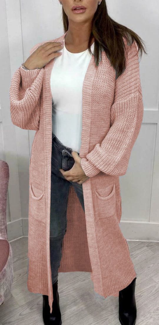 Damen Strickmantel mit voluminösen Ärmeln und elegantem Design EB