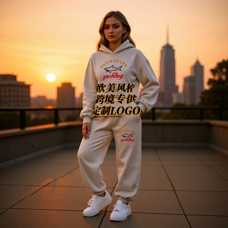 Damen nan oversized Hoodie und Jogginghose Set mit Kapuze Kängurutasche und gerippten Bündchen EB