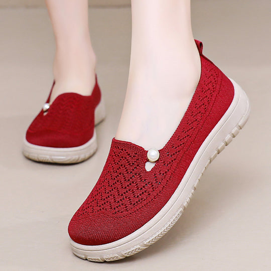 Damen Komfortable Slip-On Freizeitschuhe mit luftdurchlässigem Strickdesign EB