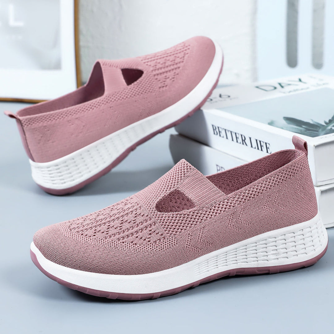 Damen Bequeme Slip-On Sneakers mit atmungsaktivem Strickoberteil EB