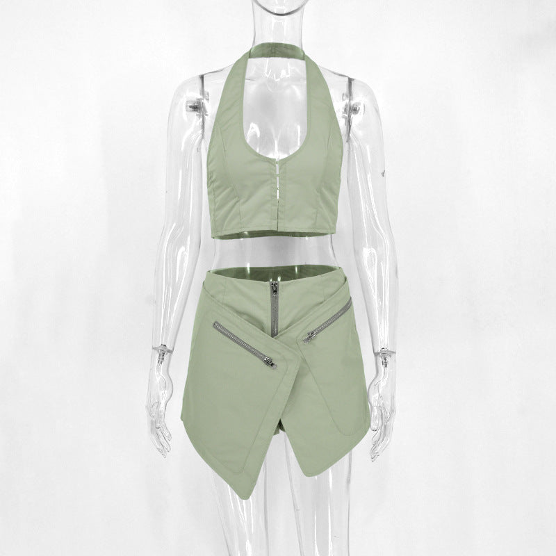 Damen Sportliches Set mit modischem Crop-Top und asymmetrischem Rock EB