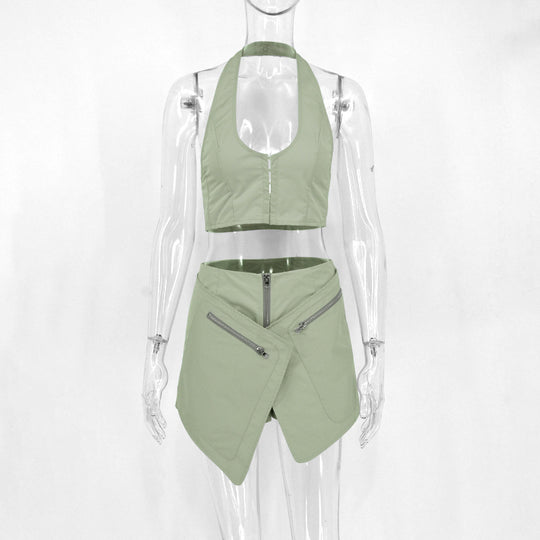 Damen Sportliches Set mit modischem Crop-Top und asymmetrischem Rock EB