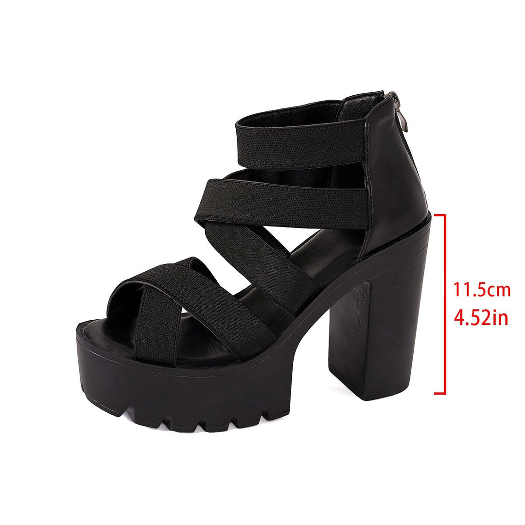 Damen Plateau-Sandalen mit modischem Riemendesign und stabilem Blockabsatz EB