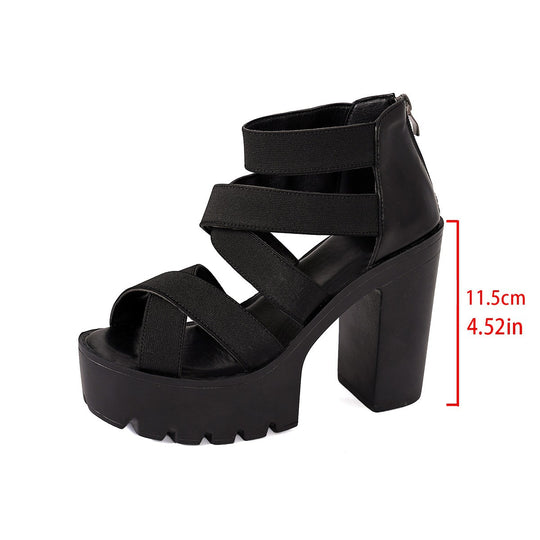 Damen Plateau-Sandalen mit modischem Riemendesign und stabilem Blockabsatz EB