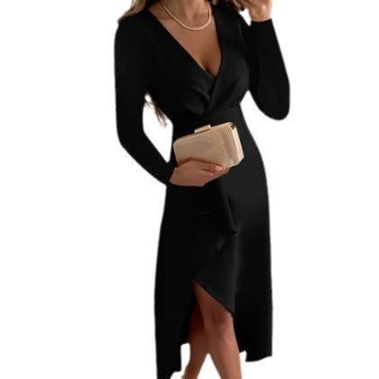 Damen Wickelkleid mit elegantem V-Ausschnitt und schwingendem Saum EB