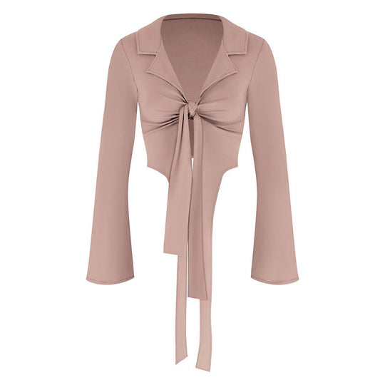 Damen modische cropped Bluse mit Knoten EB