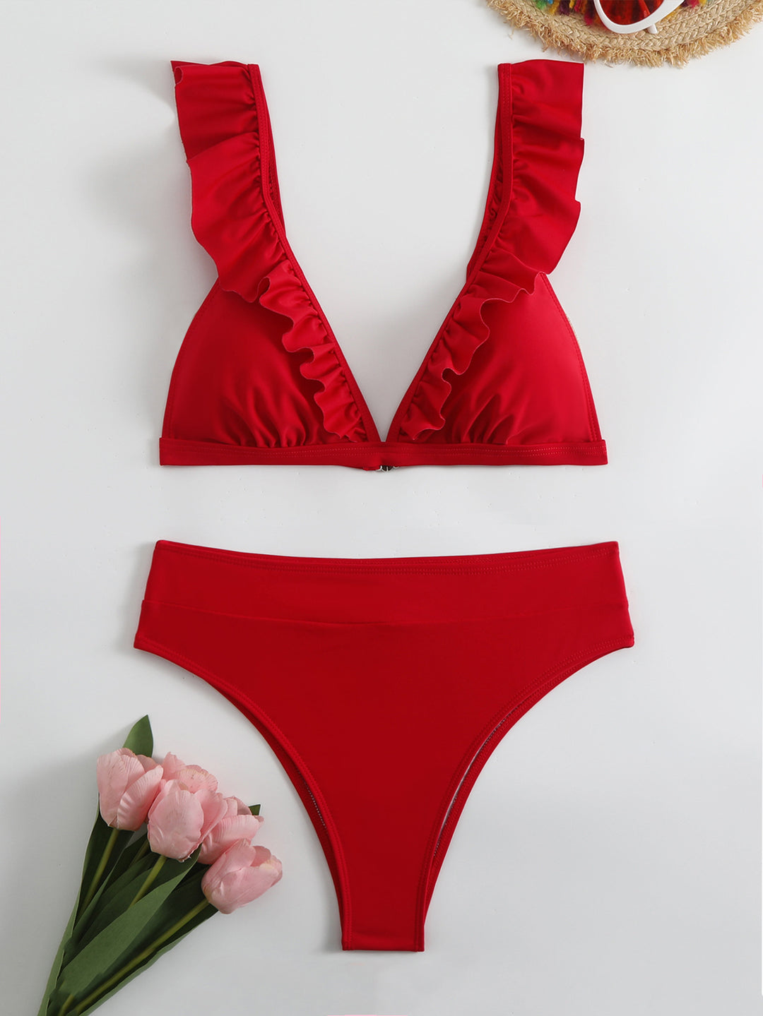 Damen Raffiniertes Triangel-Bikini-Set mit Rüschendetails EB