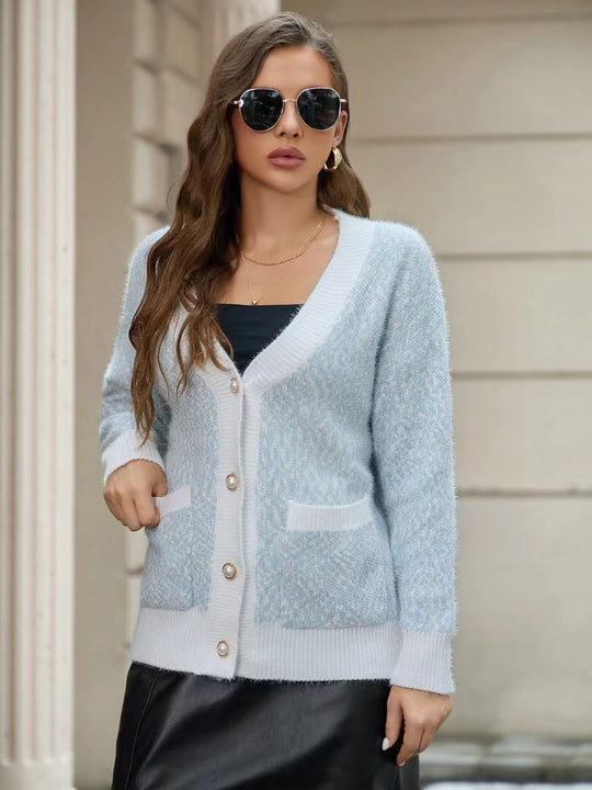 Damen oversized Strickjacke mit praktischen Taschen und stilvollen Knopfdetails EB