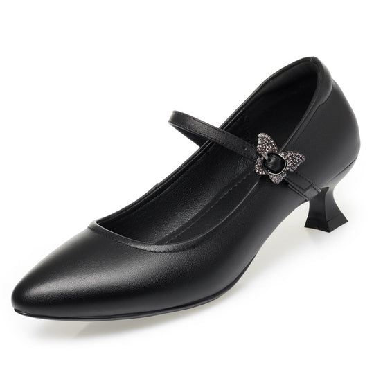 Damen Mary Jane Pumps mit verstellbarem Riemen und eleganter Schmuckschmetterling EB