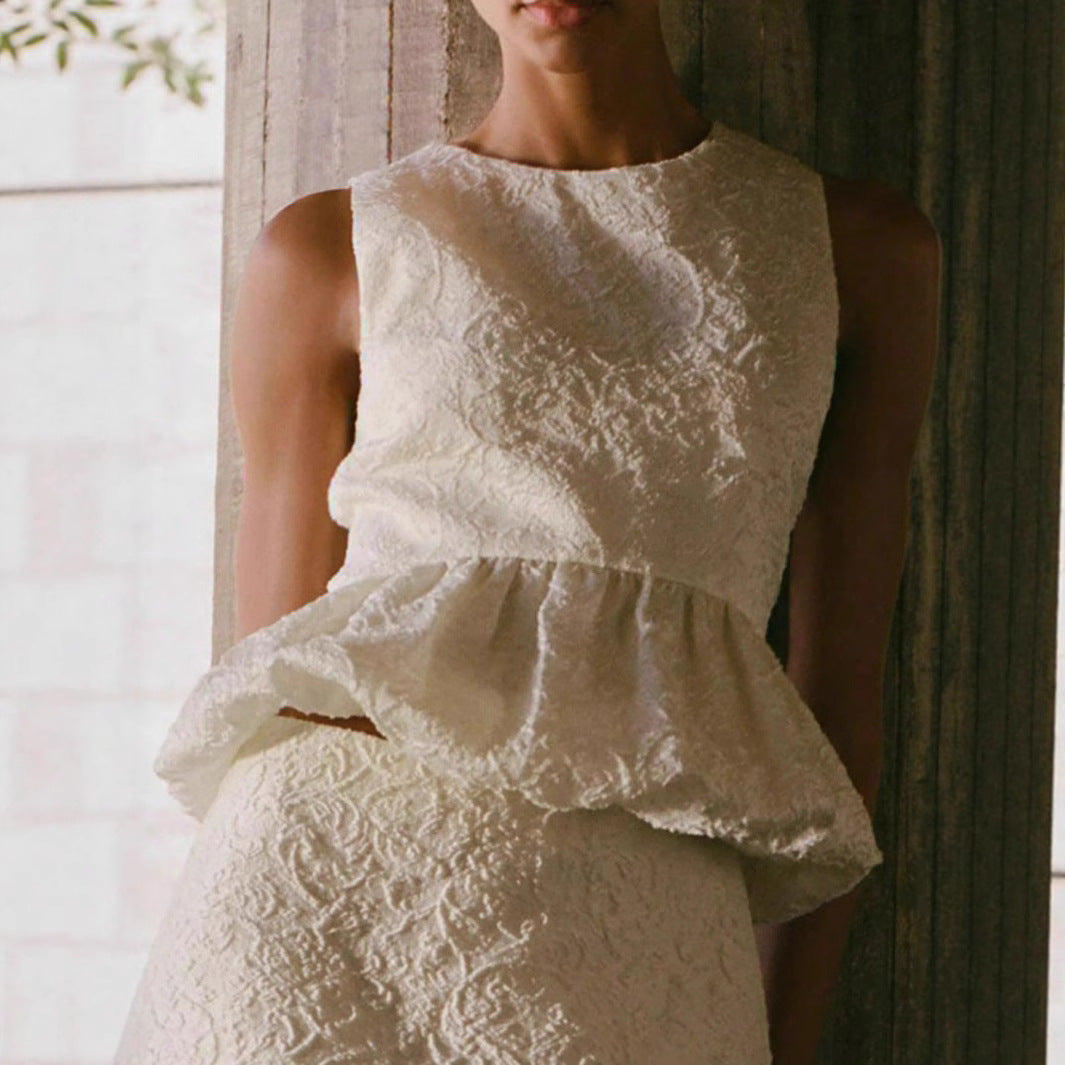 Damen elegantes Oberteil mit ausgestelltem Saum und strukturiertem Material EB