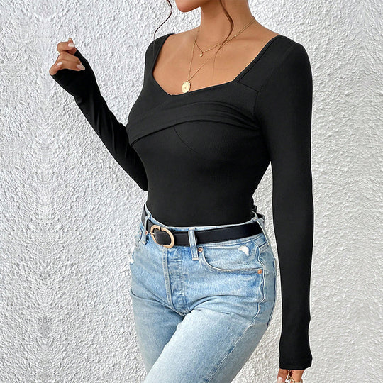 Damen Longsleeve Body mit schicker Wickeloptik und bequemen Ärmelabschlüssen EB