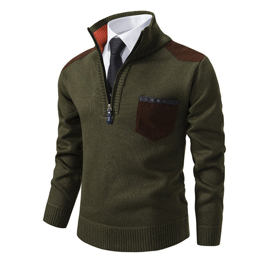 Herren eleganter Pullover mit Stehkragen und praktischer Brusttasche EB