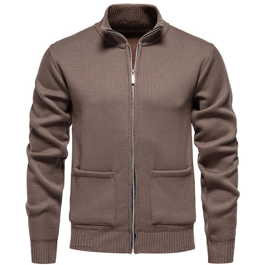 Herren lässige Strickjacke mit hohem Kragen und praktischen Taschen EB