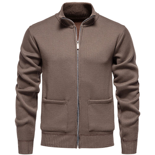 Herren lässige Strickjacke mit hohem Kragen und praktischen Taschen EB
