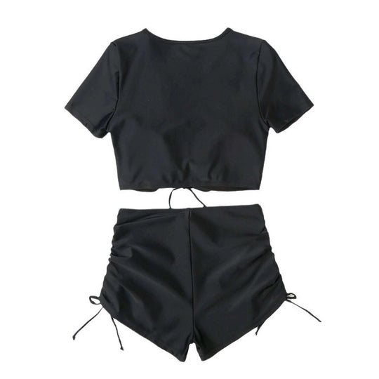 Damen Sportliches Crop-Top und Hochtaillierte Shorts EB