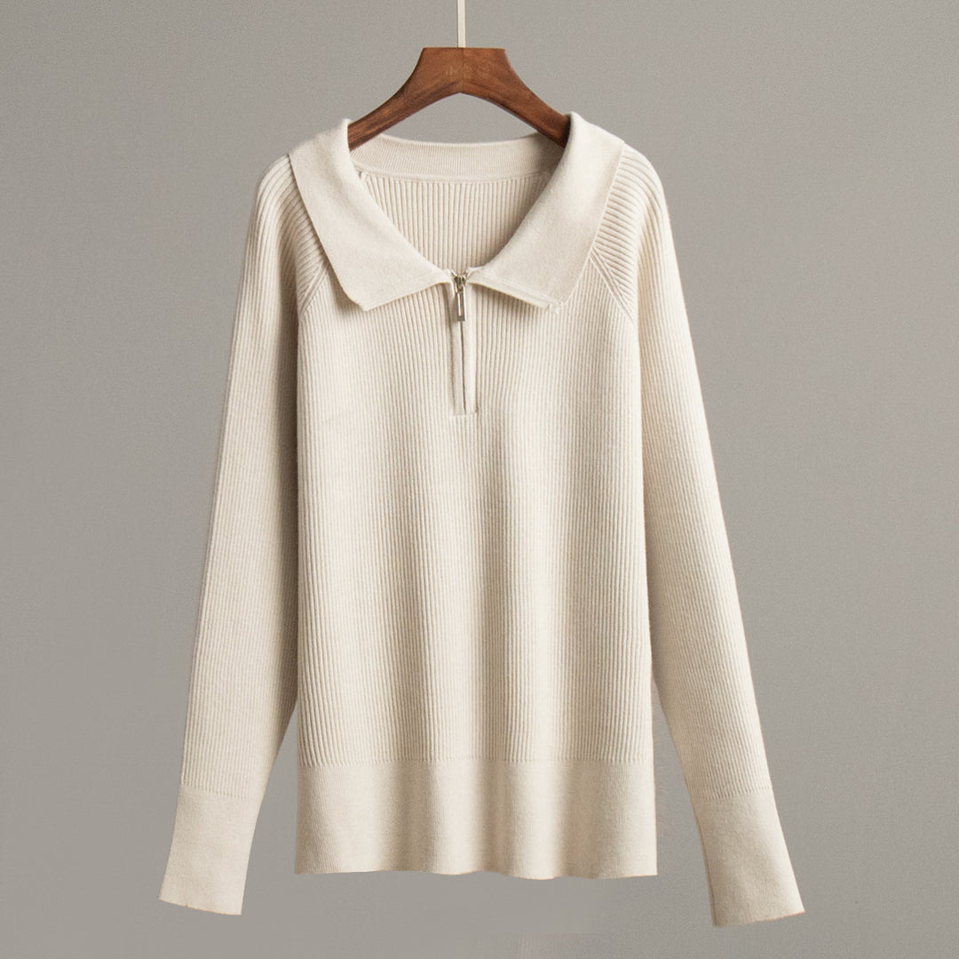 Damen Gemütlicher Feinstrickpullover mit Kängurutasche und Kragen EB