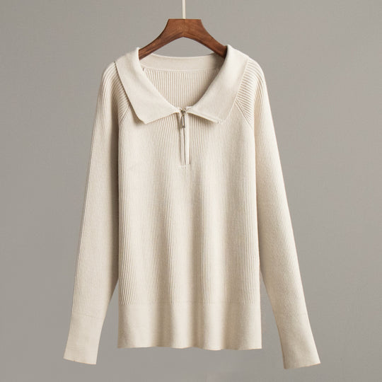 Damen Gemütlicher Feinstrickpullover mit Kängurutasche und Kragen EB