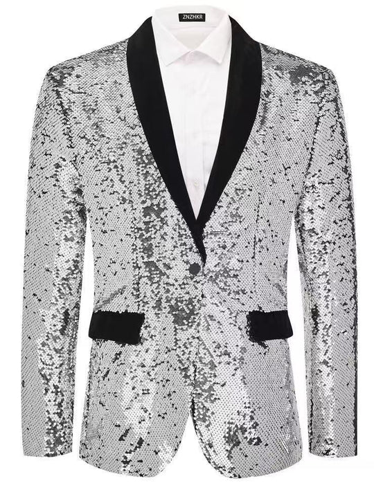 Herren Smokingblazer mit glänzenden Pailletten und eleganter Satinkragen EB
