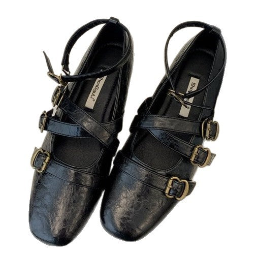 Damen elegante Ballerinas mit modischen Riemchen und verstellbaren Schnallen EB