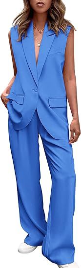 Damen ärmelloses Blazer-Set mit weit geschnittenen Hosen EB