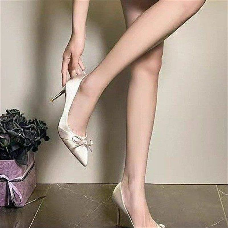 Damen elegante spitze High Heel Pumps mit zierlichem Schleifendetail EB