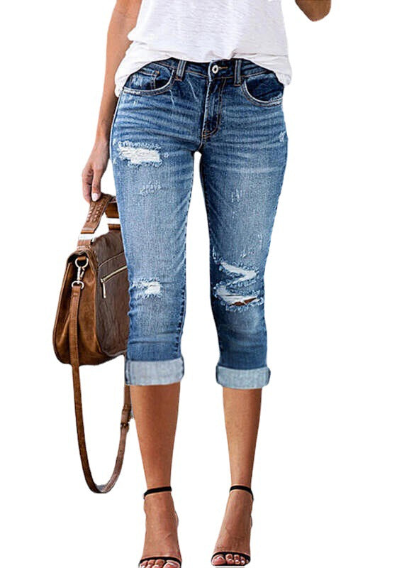 Damen 3/4 Jeans im Used-Look EB