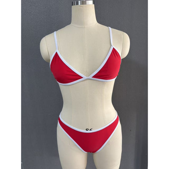 Damen Triangel-Bikini mit verstellbaren Trägern und kontrastierendem Saum EB