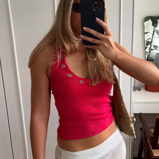 Damen sportliches Top mit modischen Details und tiefem Ausschnitt EB
