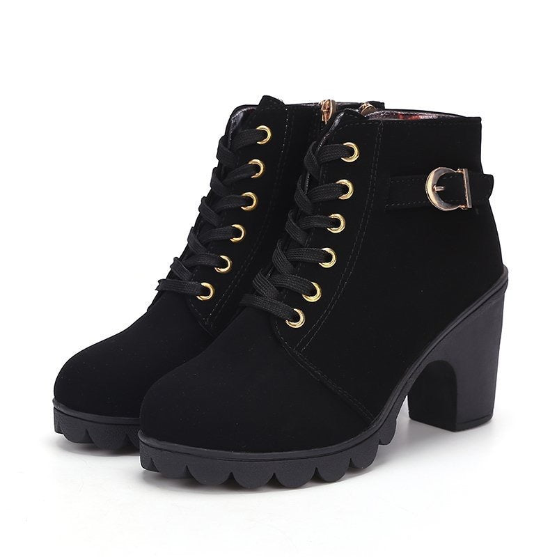 Damen Stiefeletten mit Blockabsatz und Schnürung EB