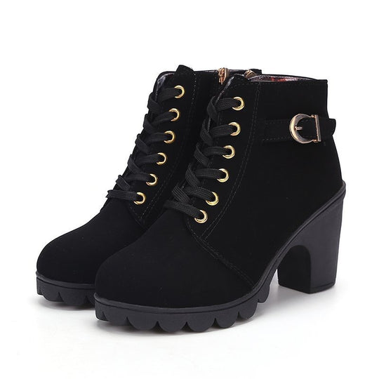 Damen Stiefeletten mit Blockabsatz und Schnürung EB