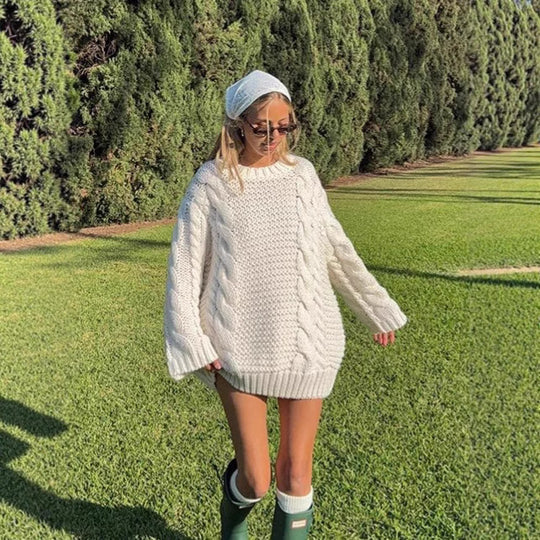 Damen Grobstrickpullover mit modischem Zopfmuster und lässigem Schnitt EB