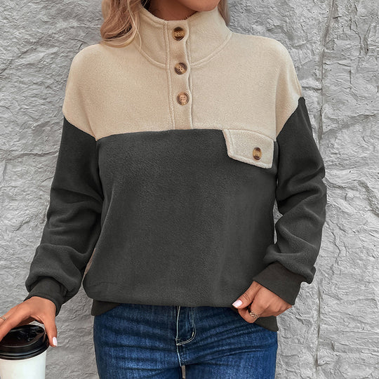 Damen Fleece-Pullover mit knopfbarem Kragen und praktischer Brusttasche EB