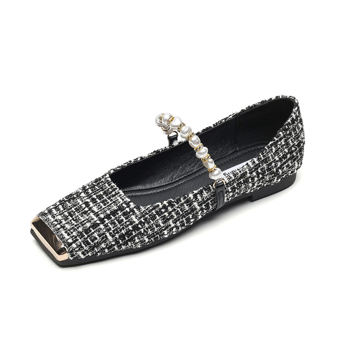 Damen Ballerinas mit eleganter Perlenapplikation und modischem Riemen EB
