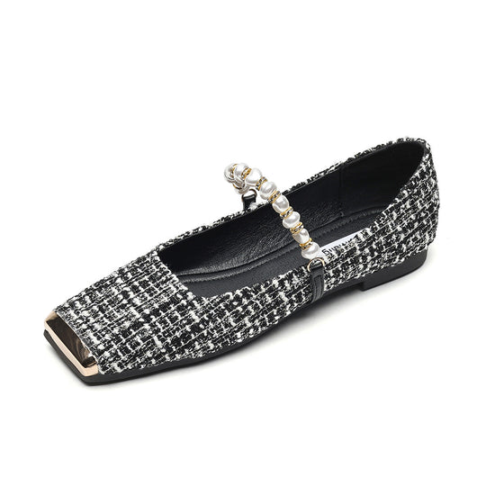 Damen Ballerinas mit eleganter Perlenapplikation und modischem Riemen EB