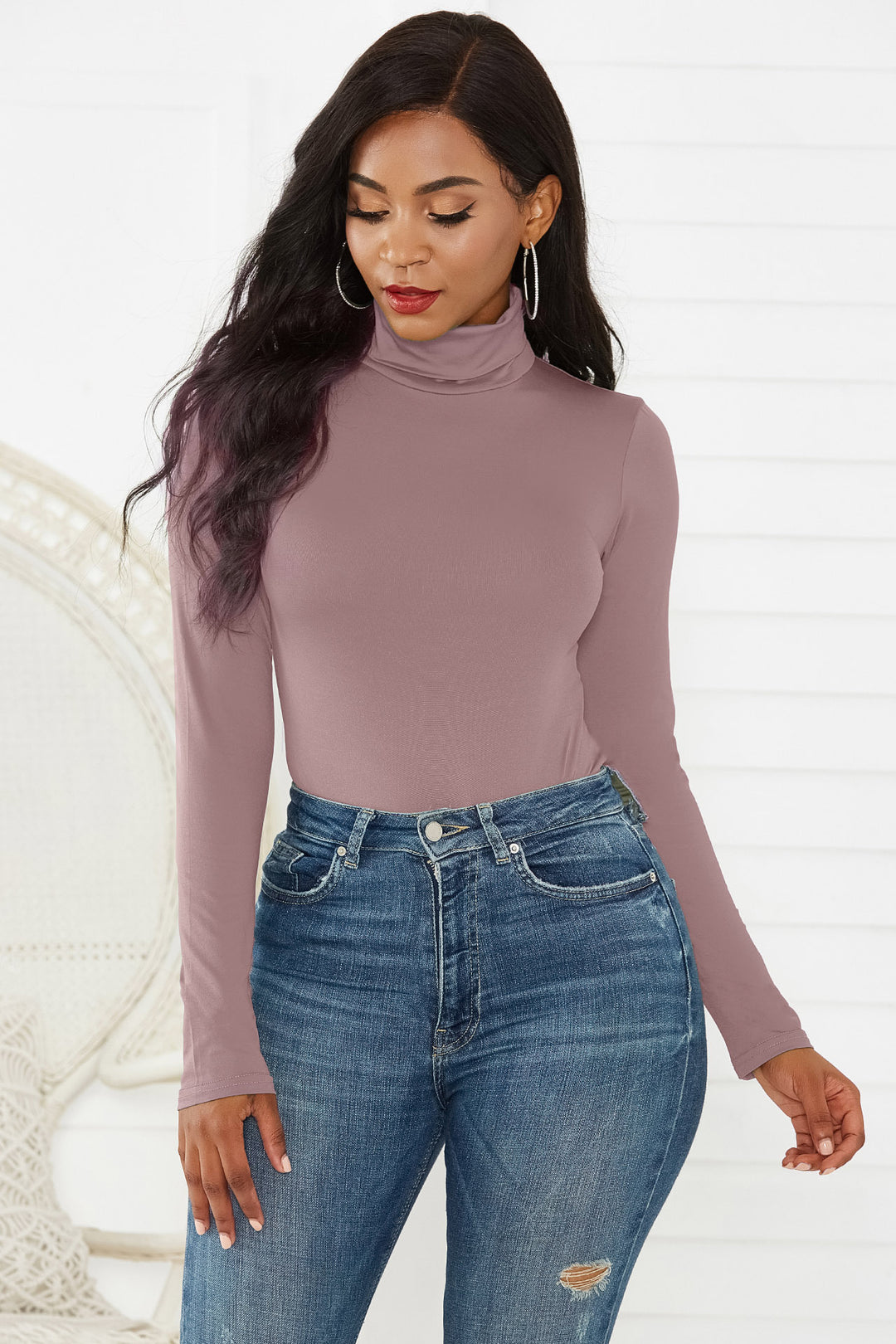 Damen Eleganter Langarmbody mit hohen Kragen EB