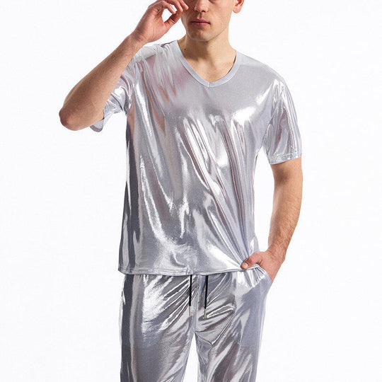Herren Glänzendes V-Ausschnitt T-Shirt aus hochwertigen Materialien EB