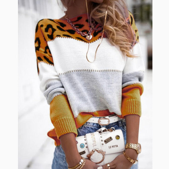 Damen Modischer Batik-Pullover mit animalischem Muster EB