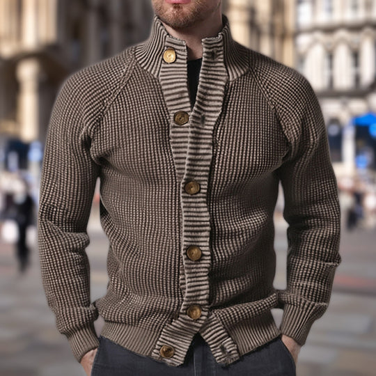 Herren Strickjacke mit modernem Waffelmuster und komfortablem Stehkragen EB