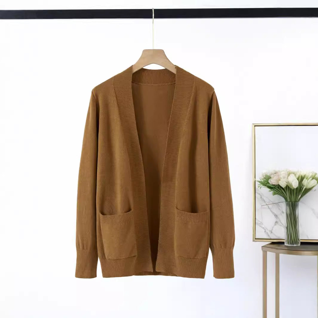 Damen gemütlicher Strickcardigan mit praktischen Taschen und offenem Schnitt EB
