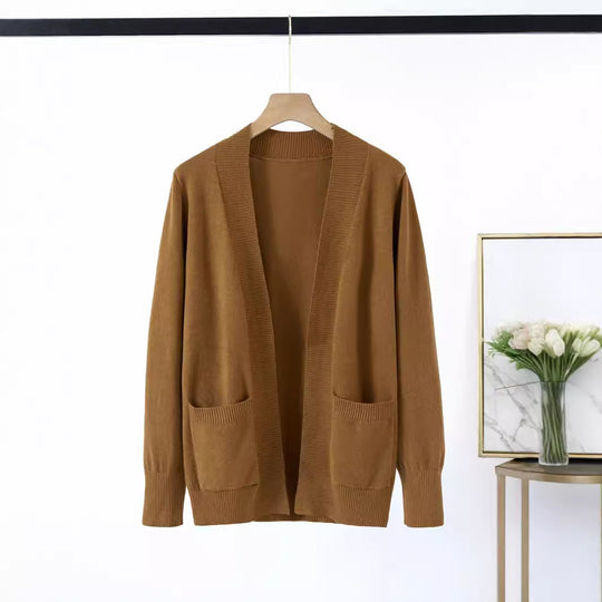Damen gemütlicher Strickcardigan mit praktischen Taschen und offenem Schnitt EB