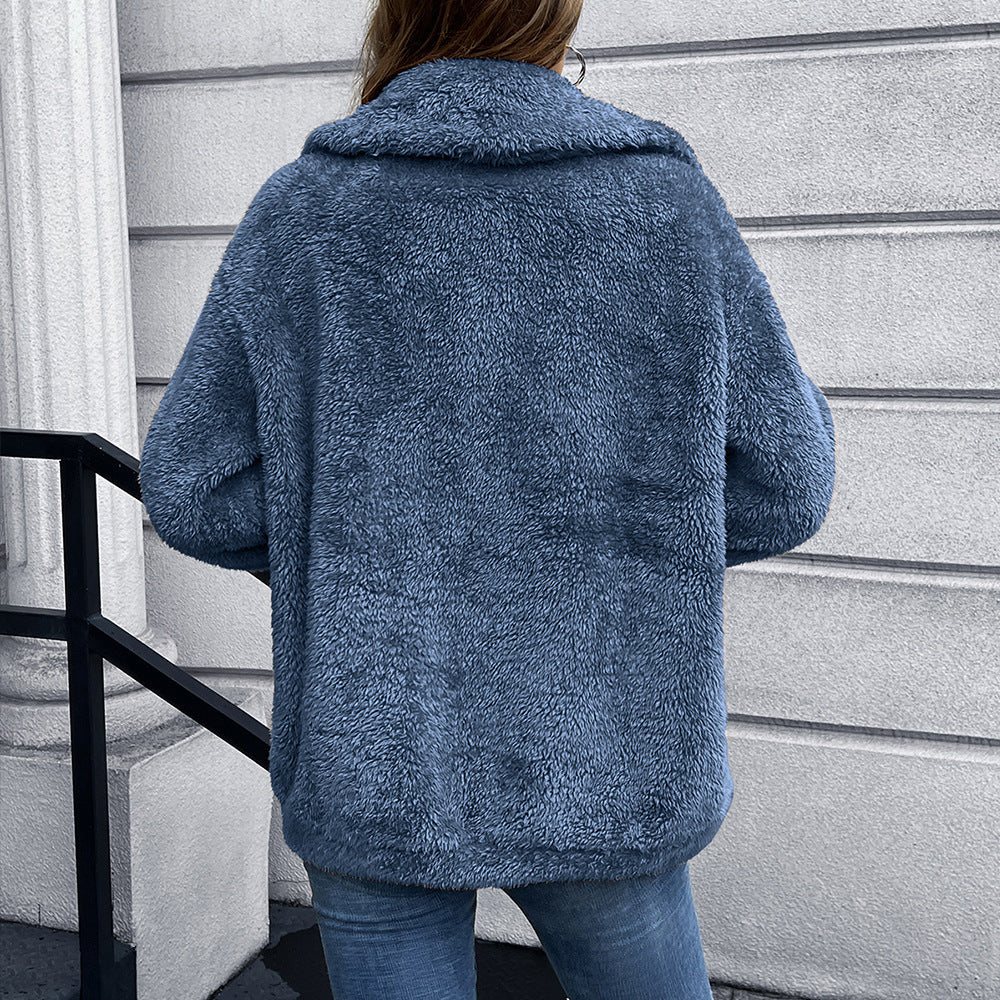 Damen Kunstfelljacke mit praktischen Taschen und modischem Farbblockdesign EB