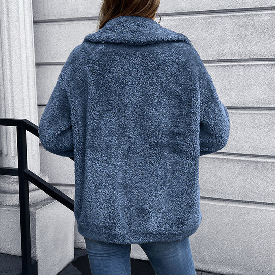 Damen Kunstfelljacke mit praktischen Taschen und modischem Farbblockdesign EB
