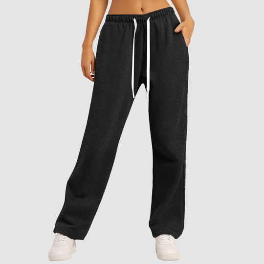 Damen nan lässige Loungehose mit geradem Bein extra langem Tunnelzug und tiefem Schritt EB