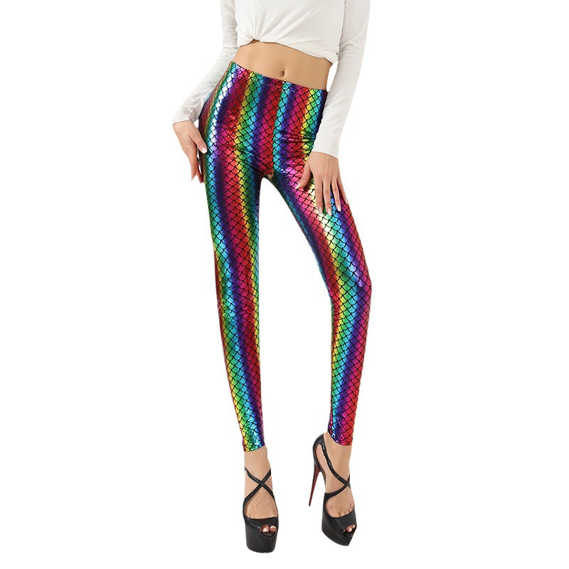 Damen Glänzende Leggings mit Sternenmuster EB
